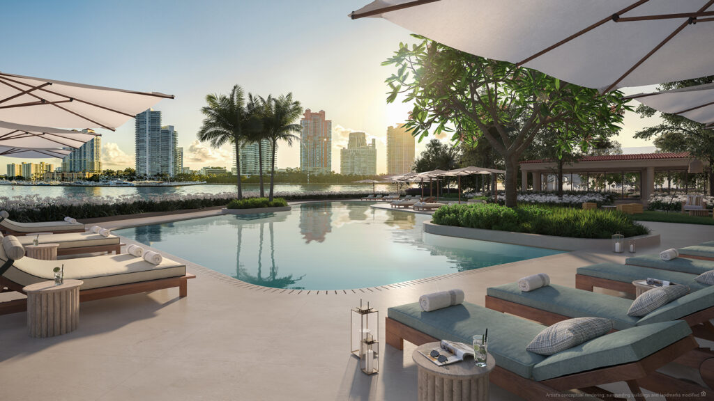 luxury real estate- Six Fisher Island residences pool view