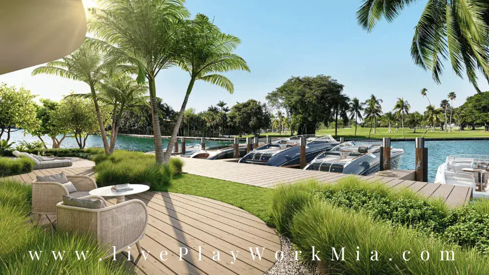 Terrace pool area with views of the Miami skyline